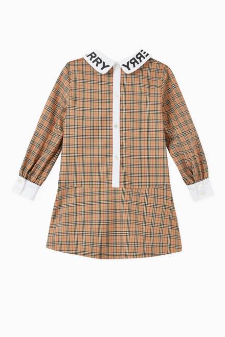hover state of Logo Print Collar Check Dress in Stretch Cotton  