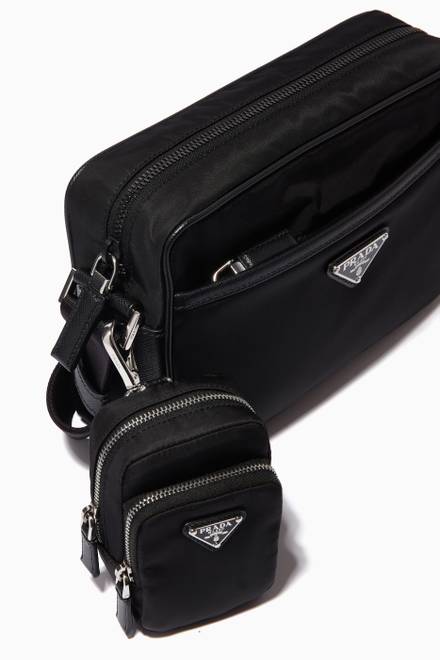 hover state of Triangle Logo Mini Pouch in Re-Nylon & Saffiano Leather     