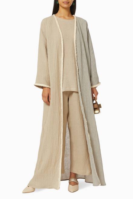 hover state of Abaya Set with Fluffy Trim  