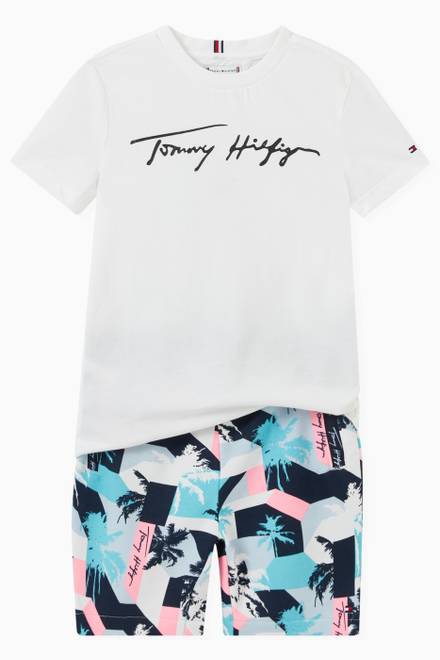 hover state of Palm Print Shorts in Organic Terry Blend