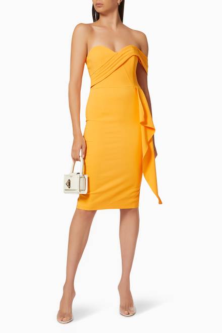 hover state of Pleated Bandeau Midi Dress in Crepe