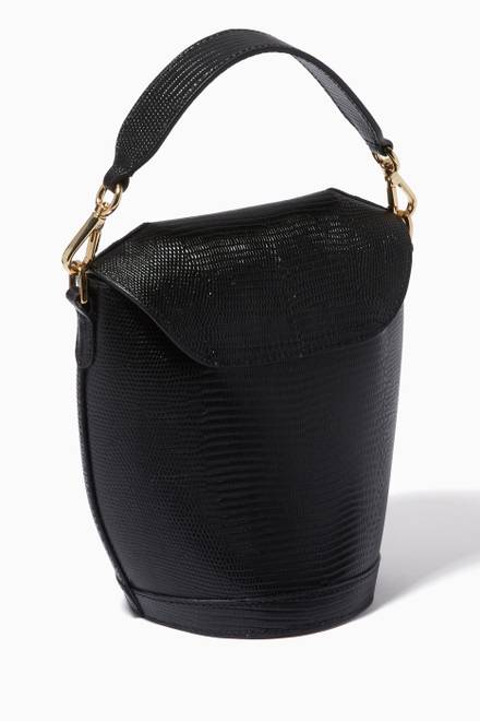 hover state of Small Milk Pail Shoulder Bag in Croc-embossed Leather    