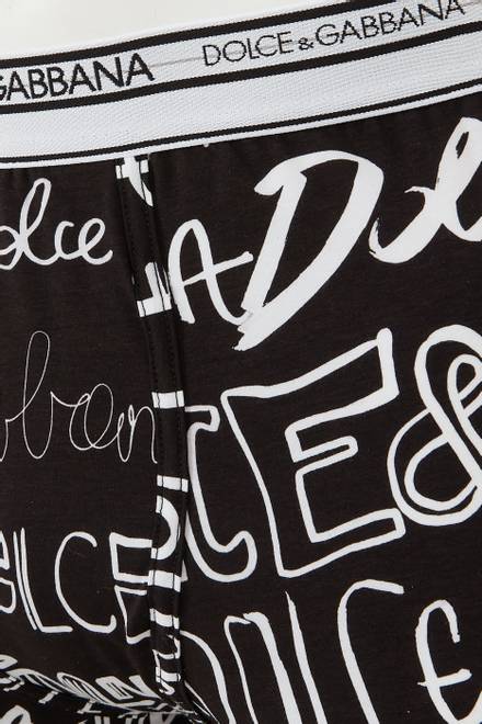 hover state of Long-leg Boxers with "Dolce&Gabbana" Lettering in Two-way Stretch Cotton     