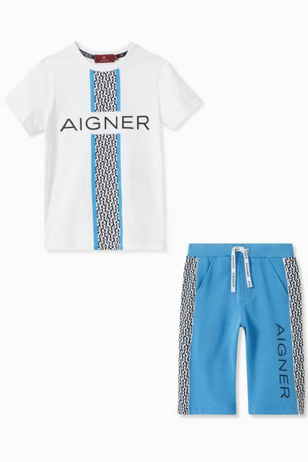 hover state of Logo Stripe T-shirt and Bermuda Set in Cotton Poplin