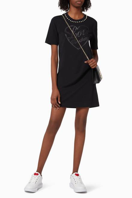 hover state of Glittery Logo Dress with Pearl Embellishments  