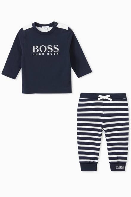 hover state of Logo T-shirt & Striped Pants Set in Jersey   