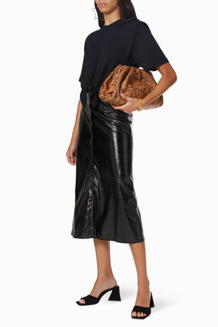 hover state of Baxomili Midi Skirt in Faux Leather