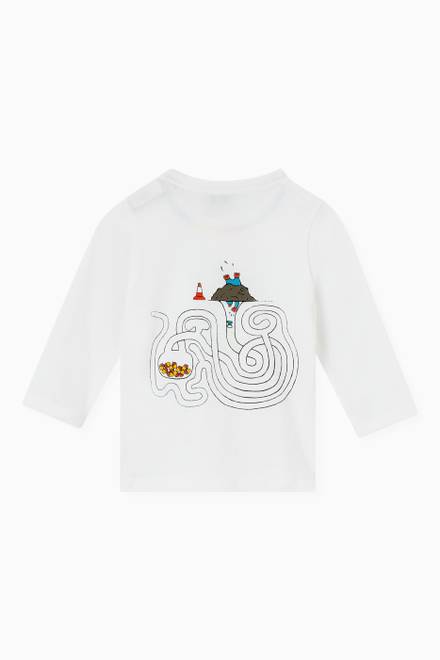 hover state of Maze Print Long Sleeve T-shirt in Cotton Jersey