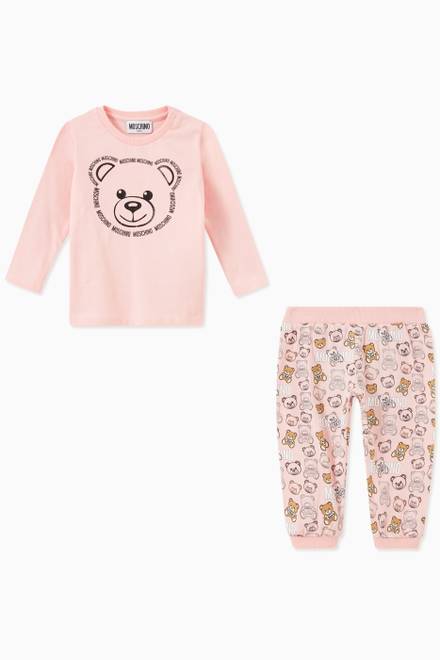 hover state of Teddy Bear Print T-shirt & Pants, Set of 2 in Cotton  