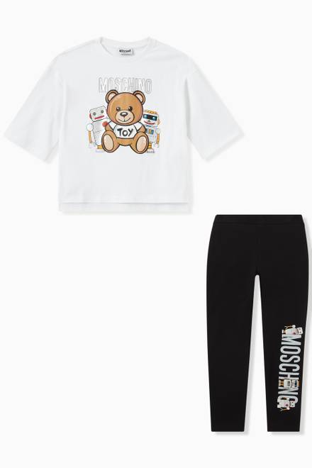 hover state of Bear Print T-shirt and Leggings Set 