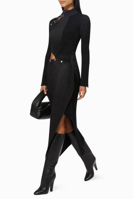 hover state of Snap Asymmetrical Dress in Ribbed Knit  