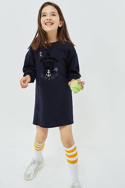 hover state of Velvet Text Print Sweatshirt Dress in Cotton 