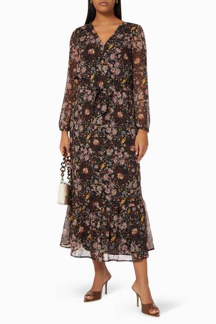 hover state of Long Dress in Metallic Floral-print Voile Viscose