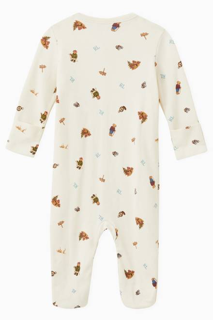 hover state of Polo Bear Print Long Sleeve Romper in Cotton     