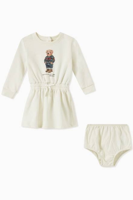 hover state of Polo Bear Dress & Bloomers Set in Cotton Blend Fleece   