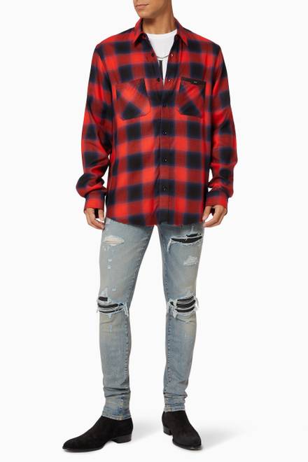 hover state of Logo Leather Appliqué Shirt in Flannel    