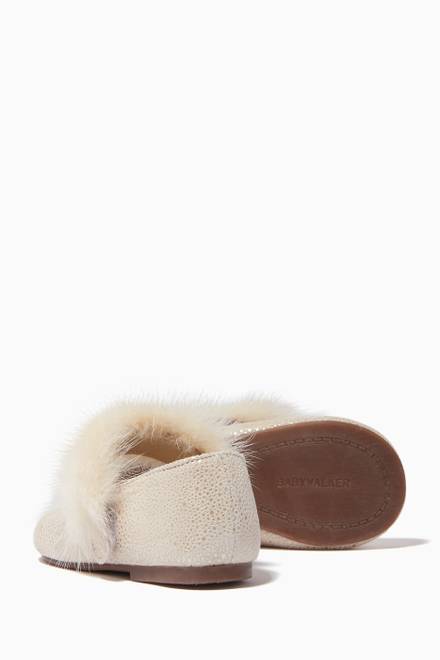 hover state of Fur-detail Ballerinas in Metallic Leather  