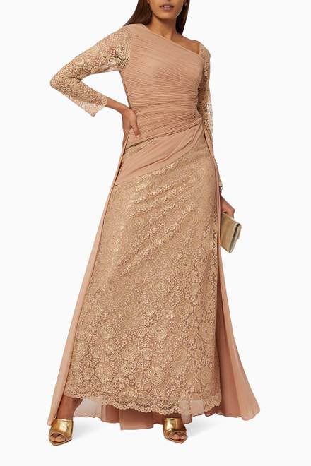 hover state of Ruched Dress in Lace & Chiffon