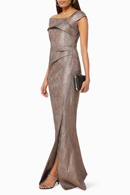 hover state of Asymmetric Gown in Metallic Jacquard  