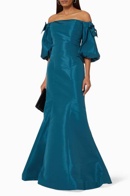 hover state of Trumpet Off Shoulder Gown in Taffeta  