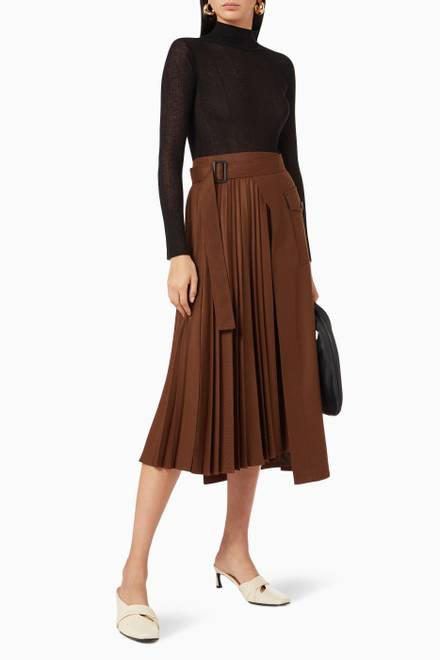 hover state of Pleated Wrap Skirt in Wool     