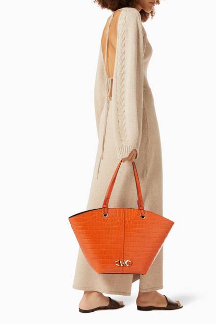hover state of Izzy Tote Bag in Croc-embossed Leather  