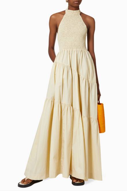 hover state of Shirred Halterneck Maxi Dress in Cotton   