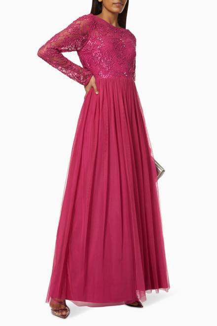 hover state of Helene Embellished Maxi Dress in Lace & Tulle  