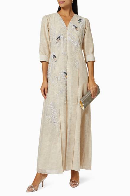 hover state of Swan Embroidered Kaftan in Linen 