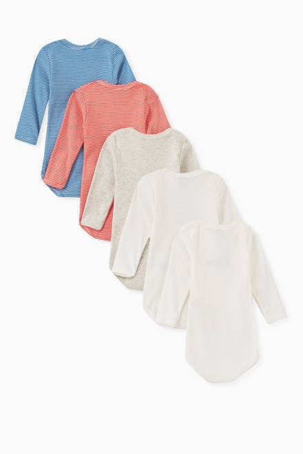 hover state of Long Sleeve Bodysuit in Wolf & Stripe Cotton Rib Knit, Set of 5  