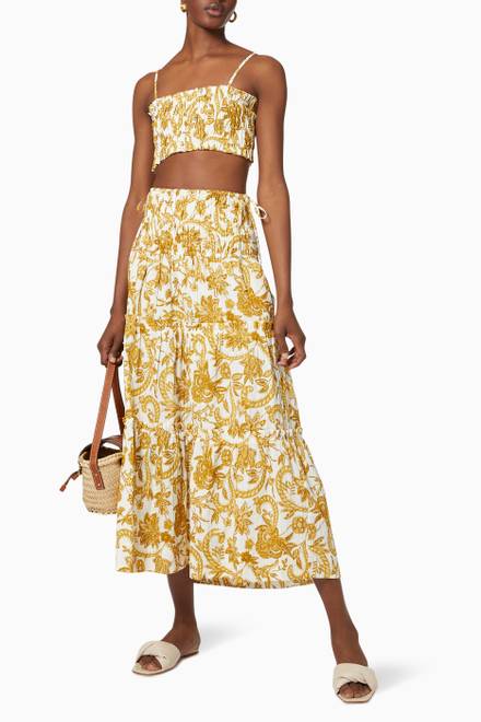 hover state of Saffron Tiered  Midi Skirt in Cotton  