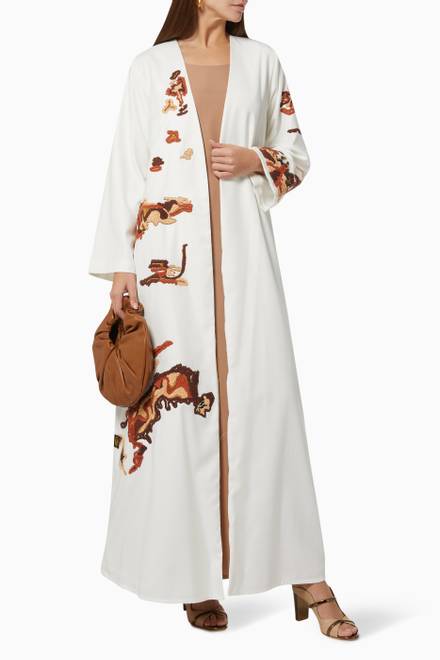 hover state of Signature Embroidered Abaya Set in Cotton