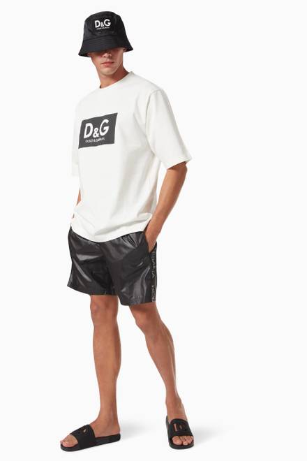 hover state of Logo Swim Shorts in Faux Leather  