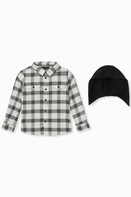 hover state of Checkered Hooded Shirt in Organic Cotton  