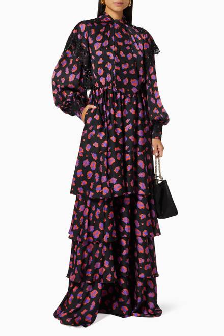 hover state of Tie Collar Layered Maxi Dress in Crêpe   