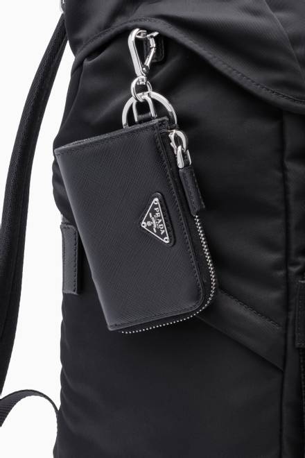 hover state of Triangle Logo Zip Pouch in Saffiano Leather   