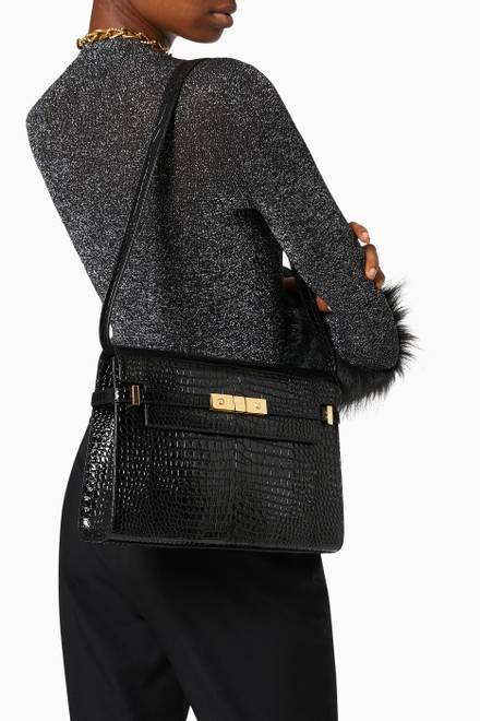 hover state of Manhattan Shoulder Bag in Crocodile-embossed Shiny Leather  