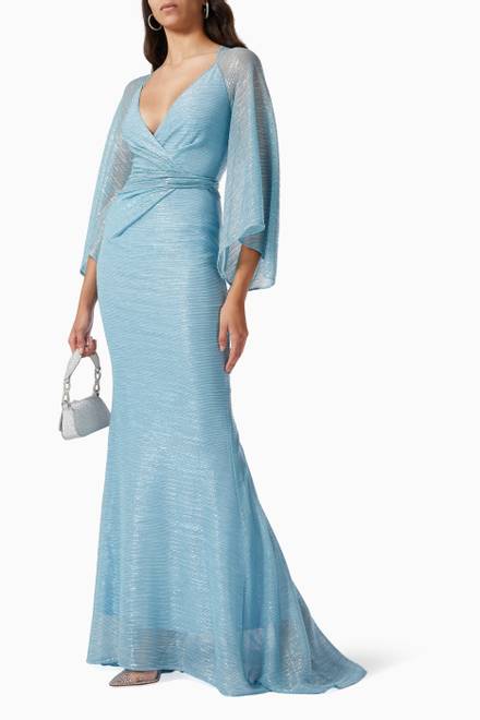 hover state of Criss Cross Draped Gown in Metallic Voile 