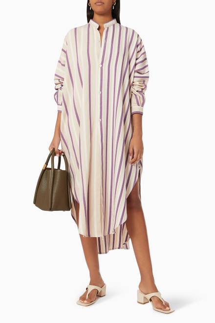 hover state of Panelled Nero Collar Shirt Dress in Cotton  