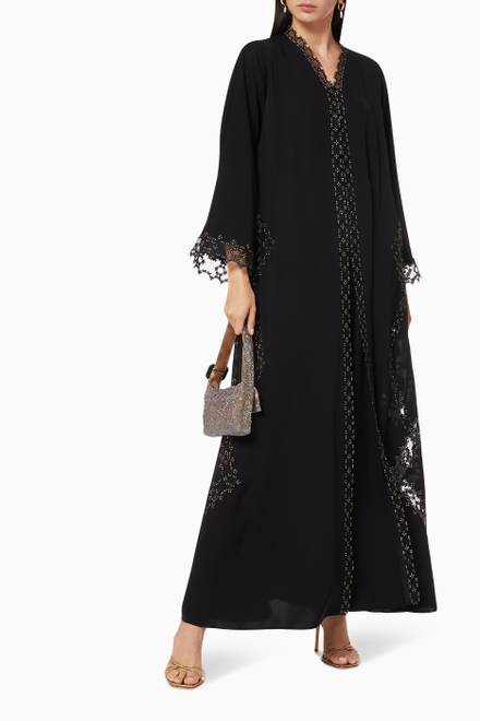 hover state of Signature Embroidered Abaya in Crepe  