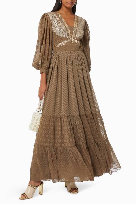 hover state of Cerise-B Embellished Tiered Dress