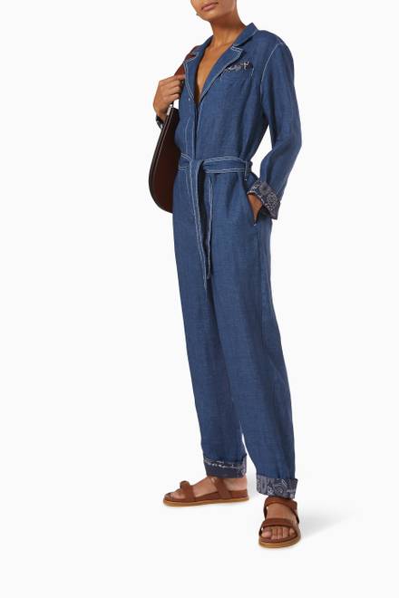 hover state of Belted Jumpsuit in Linen Chambray