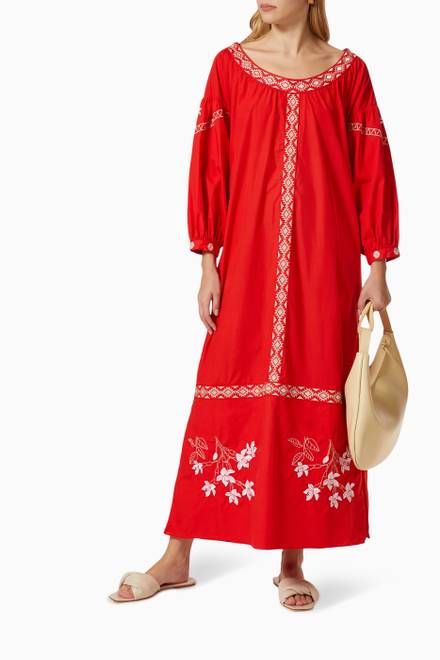 hover state of Buganvilias Embroidered Maxi Dress in Cotton  