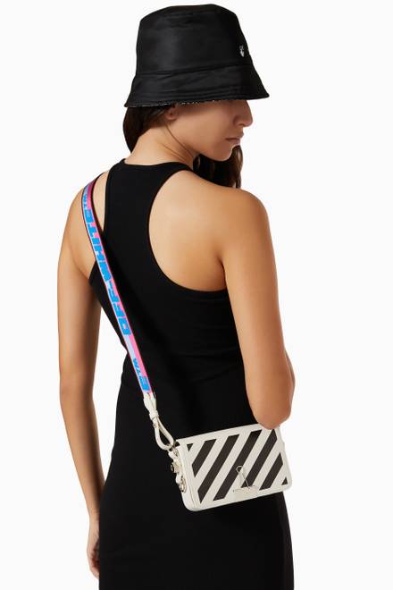 hover state of Diagonal Stripe Mini Flap Bag in Leather        