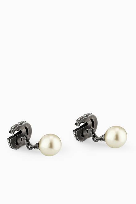 hover state of GG Marmont Crystal Pearl Cufflinks in Brass 