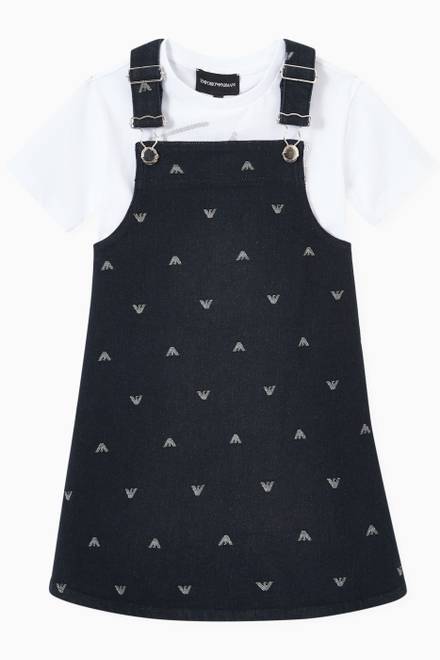 hover state of EA Monogram Dungaree Dress in Stretch Denim 