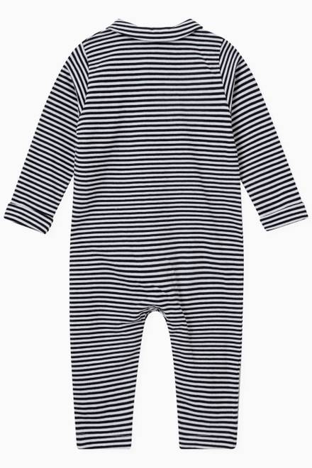 hover state of Striped Boat Embroidery Jumpsuit in Cotton 