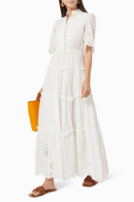 hover state of Tiered Maxi Dress in Broderie Anglaise Cotton  
