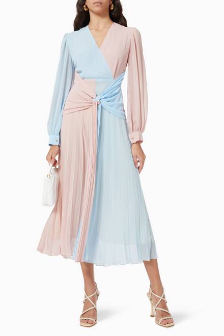 hover state of Colour-blocked Draped Maxi Dress in Chiffon  