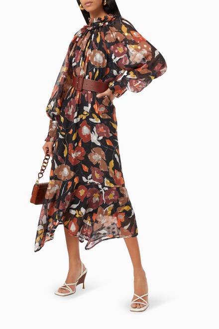 hover state of Asymmetric Midi Dress in Floral Print 